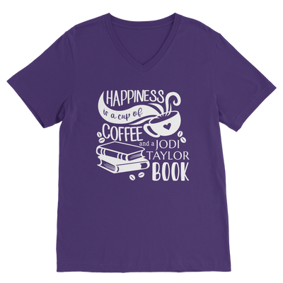 Happiness is a Cup of Coffee and a Jodi Taylor Book Classic V-Neck T-Shirt