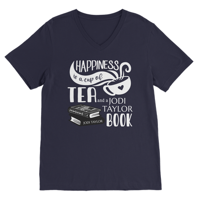 Happiness is a Cup of Tea and a Jodi Taylor Book Classic V-Neck T-Shirt