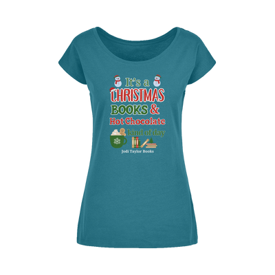 It's a Christmas Books and Hot Chocolate Kind of Day (UK) Wide Neck Womens T-Shirt XS-5XL