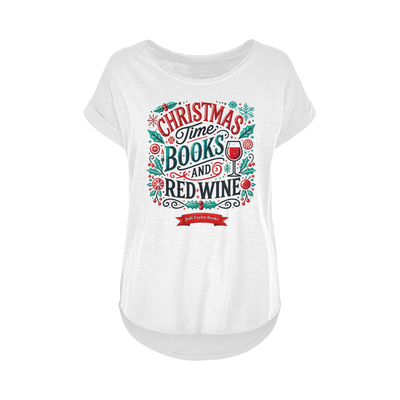 Christmas Time Books and Red Wine (UK) Women's Long Slub T-Shirt XS-5XL