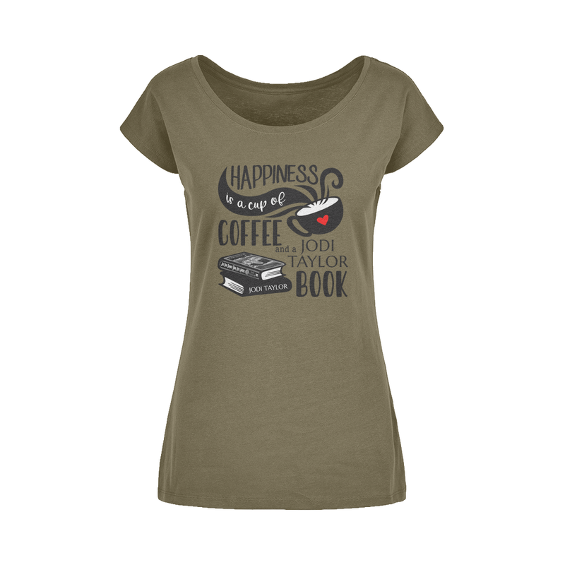 Happiness is a Cup of Coffee and a Jodi Taylor Book Wide Neck Womens T-Shirt XS-5XL