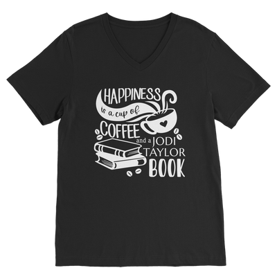 Happiness is a Cup of Coffee and a Jodi Taylor Book Classic V-Neck T-Shirt