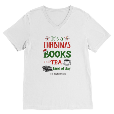 It's a Christmas Books and Tea Kind of Day (UK) Classic V-Neck T-Shirt