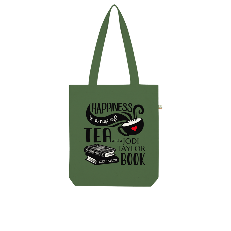 Happiness is a Cup of Tea and a Jodi Taylor Book Organic Tote Bag