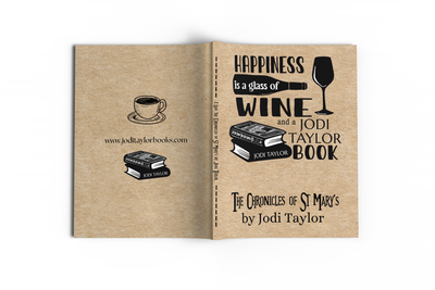 "Happiness Is a Glass of Wine and a Jodi Taylor Book" paperback notebook with 140 cream pages