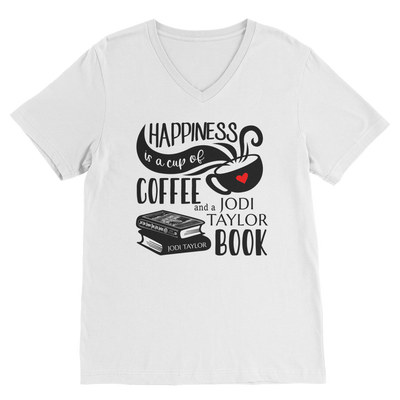 Happiness is a Cup of Coffee and a Jodi Taylor Book Classic V-Neck T-Shirt