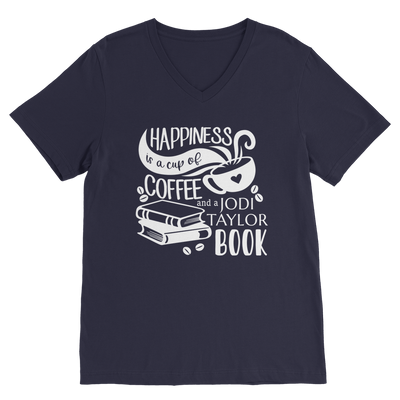 Happiness is a Cup of Coffee and a Jodi Taylor Book Classic V-Neck T-Shirt