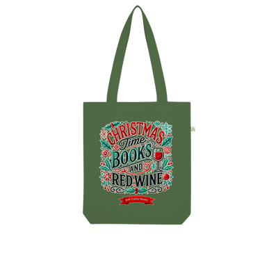 Christmas Time Books and Red Wine (UK) Organic Tote Bag