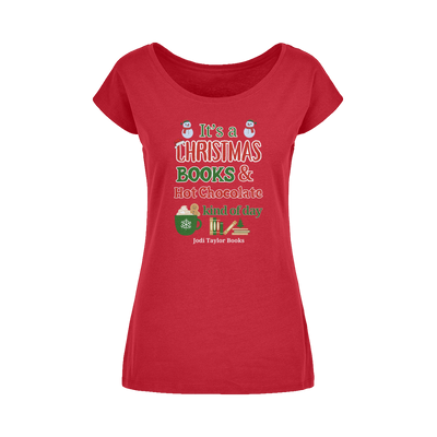 It's a Christmas Books and Hot Chocolate Kind of Day (UK) Wide Neck Womens T-Shirt XS-5XL