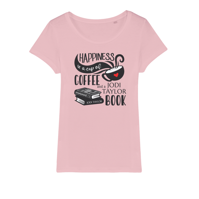 Happiness is a Cup of Coffee and a Jodi Taylor Book Organic Jersey Womens T-Shirt