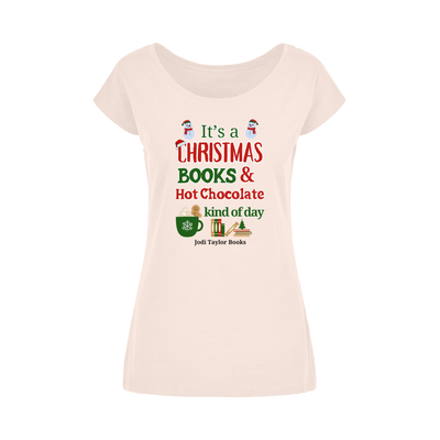 It's a Christmas Books and Hot Chocolate Kind of Day (UK) Wide Neck Womens T-Shirt XS-5XL