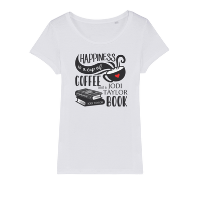 Happiness is a Cup of Coffee and a Jodi Taylor Book Organic Jersey Womens T-Shirt