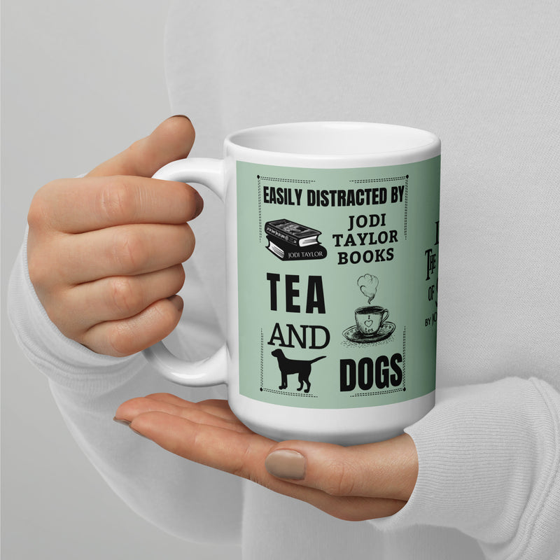 Easily Distracted by Jodi Taylor Books, Tea and Dogs Mug in Three Sizes (UK, Europe, USA, Canada and Australia)