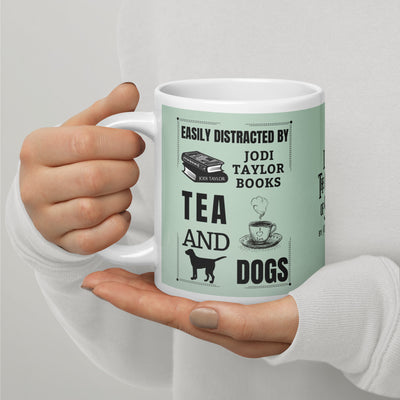 Easily Distracted by Jodi Taylor Books, Tea and Dogs Mug in Three Sizes (UK, Europe, USA, Canada and Australia)